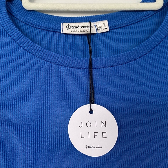 STRADIVARIUS Ruffle Sleeve Blue Shirt - Picture 3 of 5